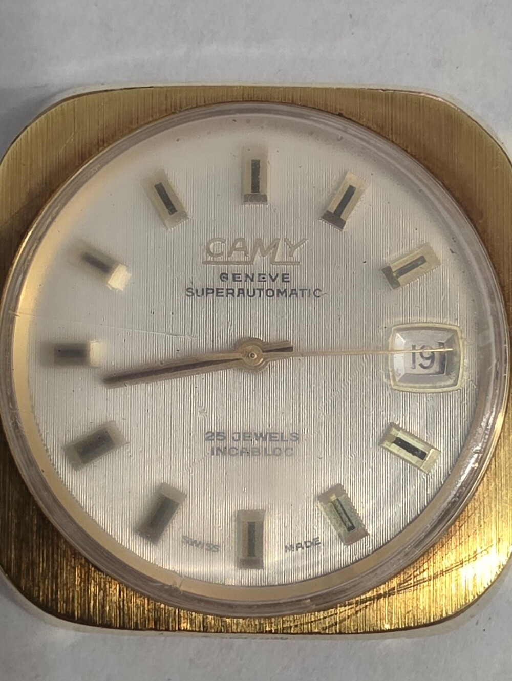 Vintage Camy Geneve Superautomatic 25J Swiss Watch 20M Gold Plated Linen Dial...